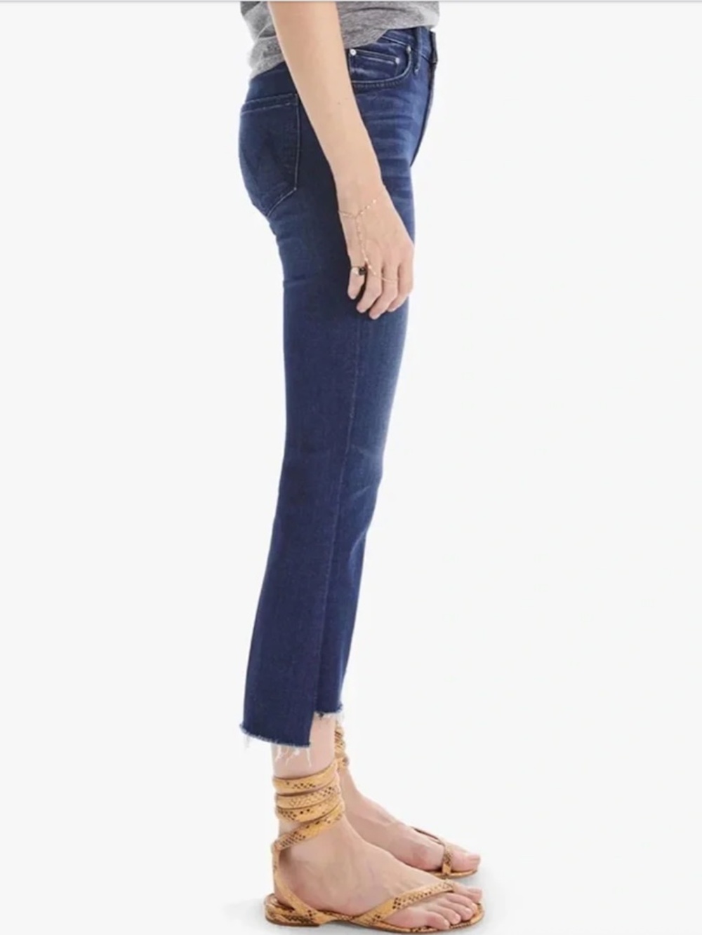 MOTHER The Insider Crop Frayed Tounge and Chic Dark Denim Jeans Size 34 - Picture 2 of 9